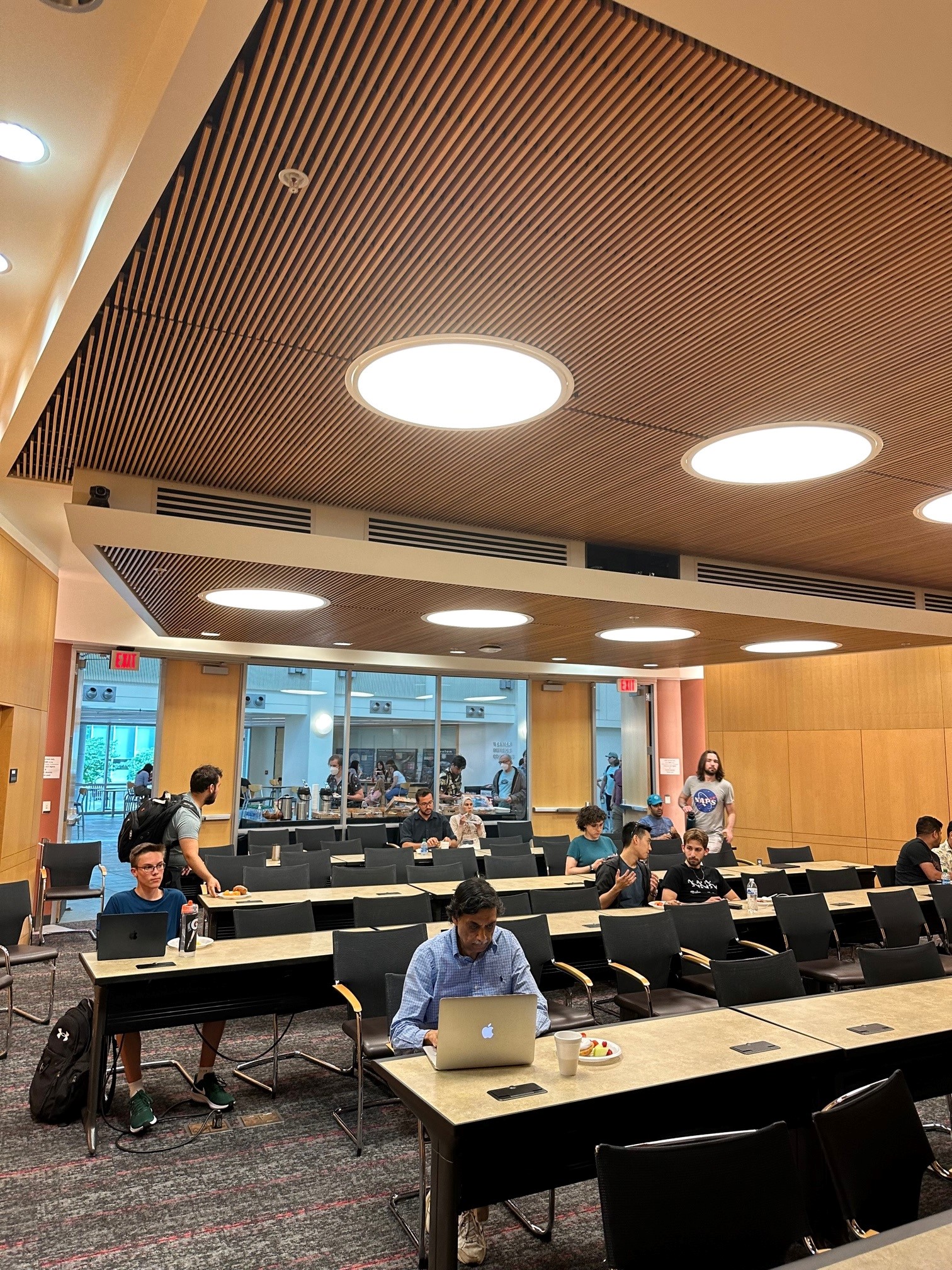 Inside of Smith Seminar Room, taken from front of room and facing out into atrium