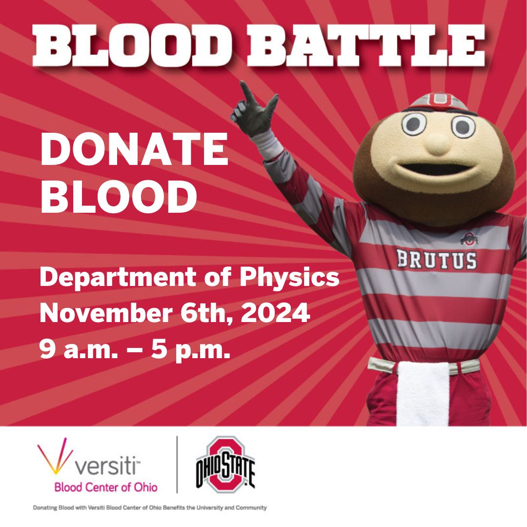 Red flyer with times and location information for Blood Drive