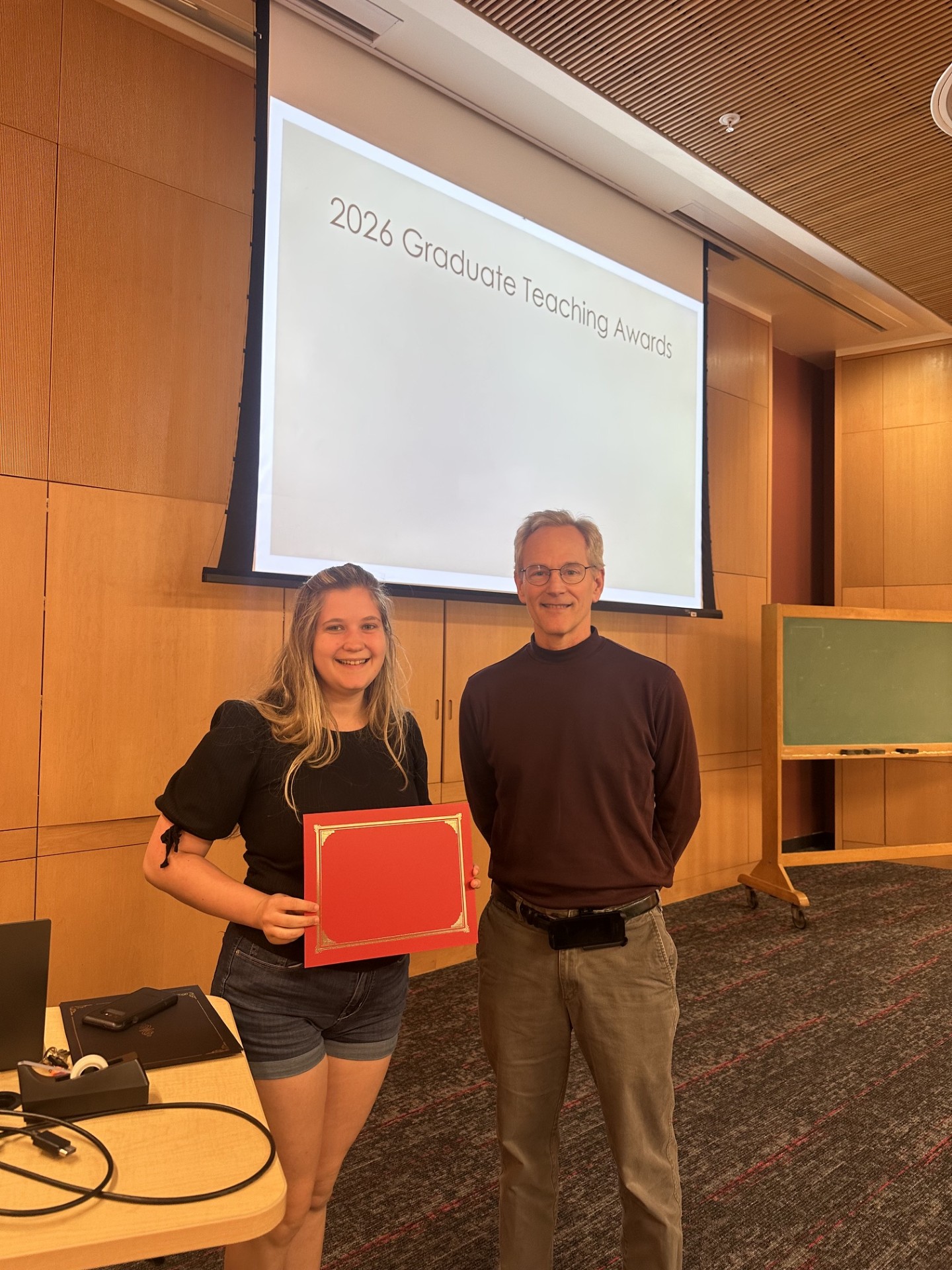 Katherine Schwind receiving her award