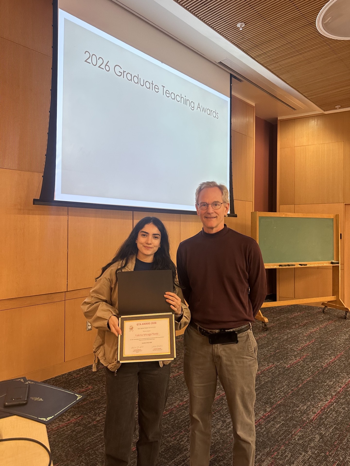 Valeria receiving her award