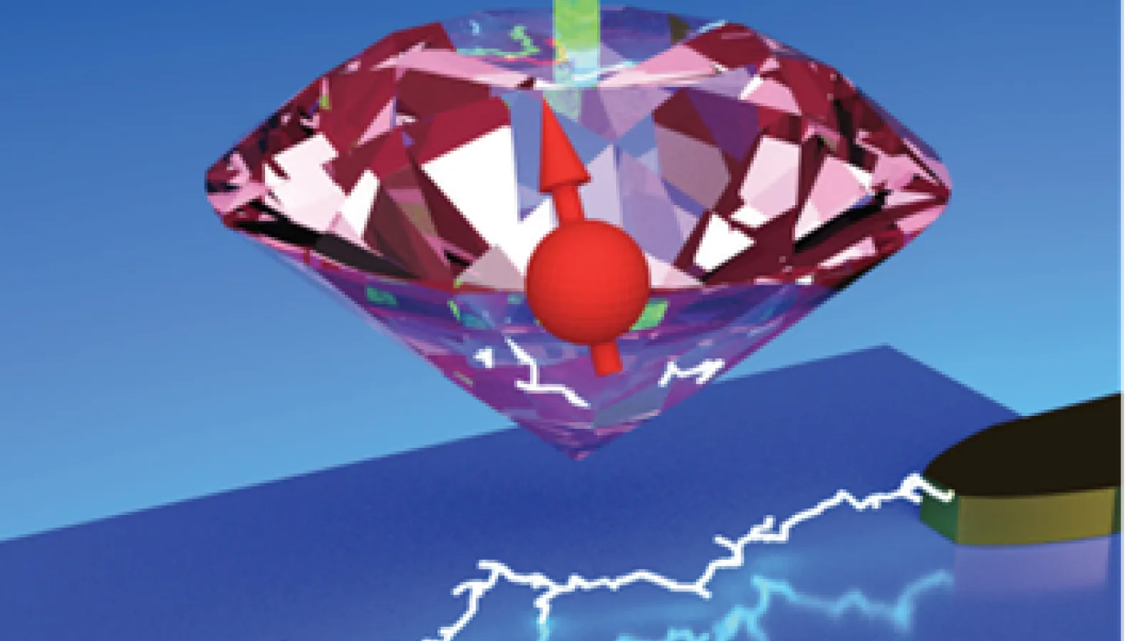 3D pink diamond over blue surface and current