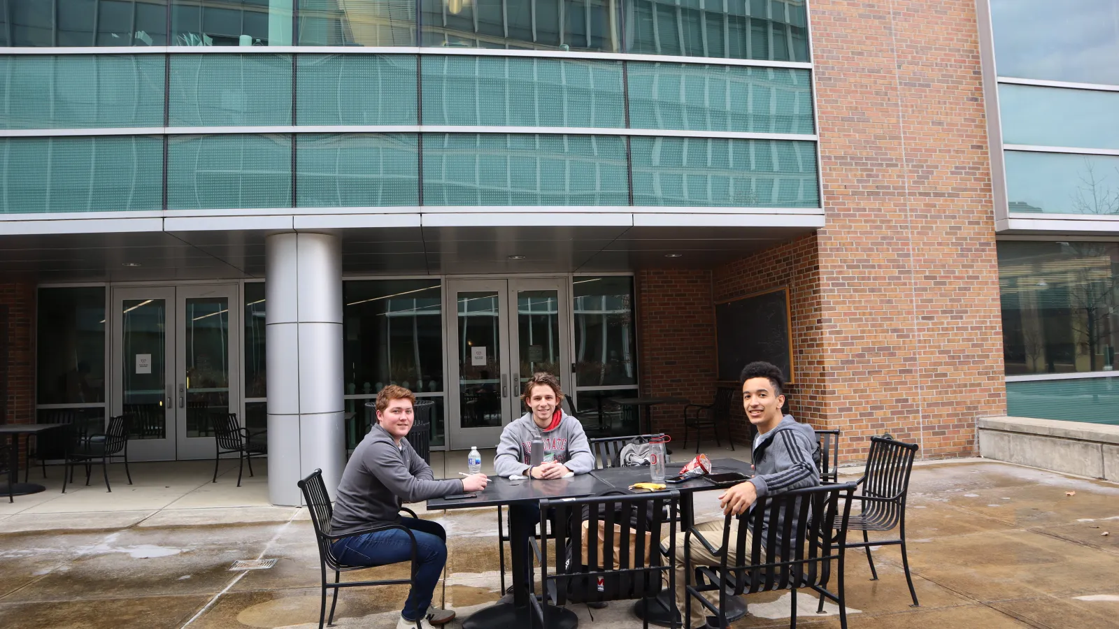 Students outside the Physics Research Building.