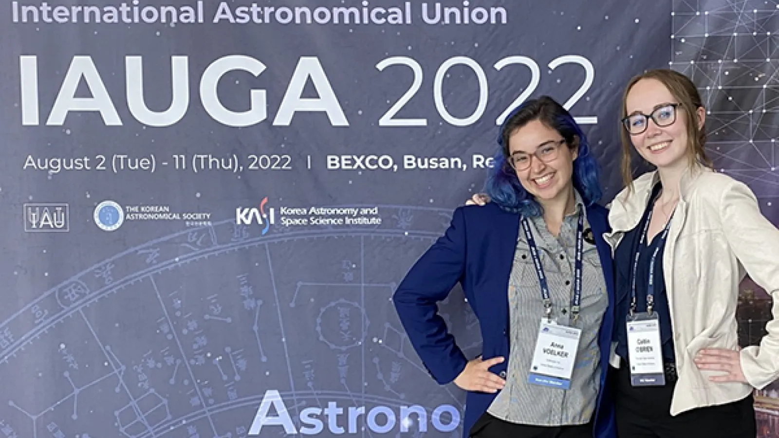 Anna Voelker and Caitlin O'Brien attended the International Astronomical Union in Busan, South Korea in 2022.