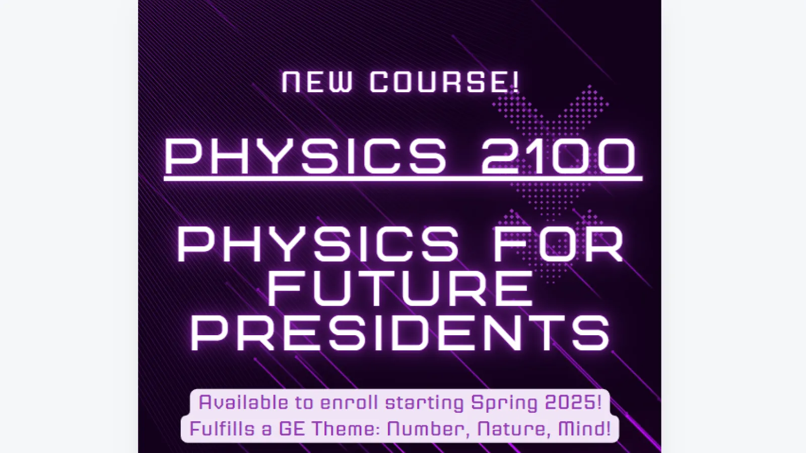 Physics 2100 title in glowing purple font