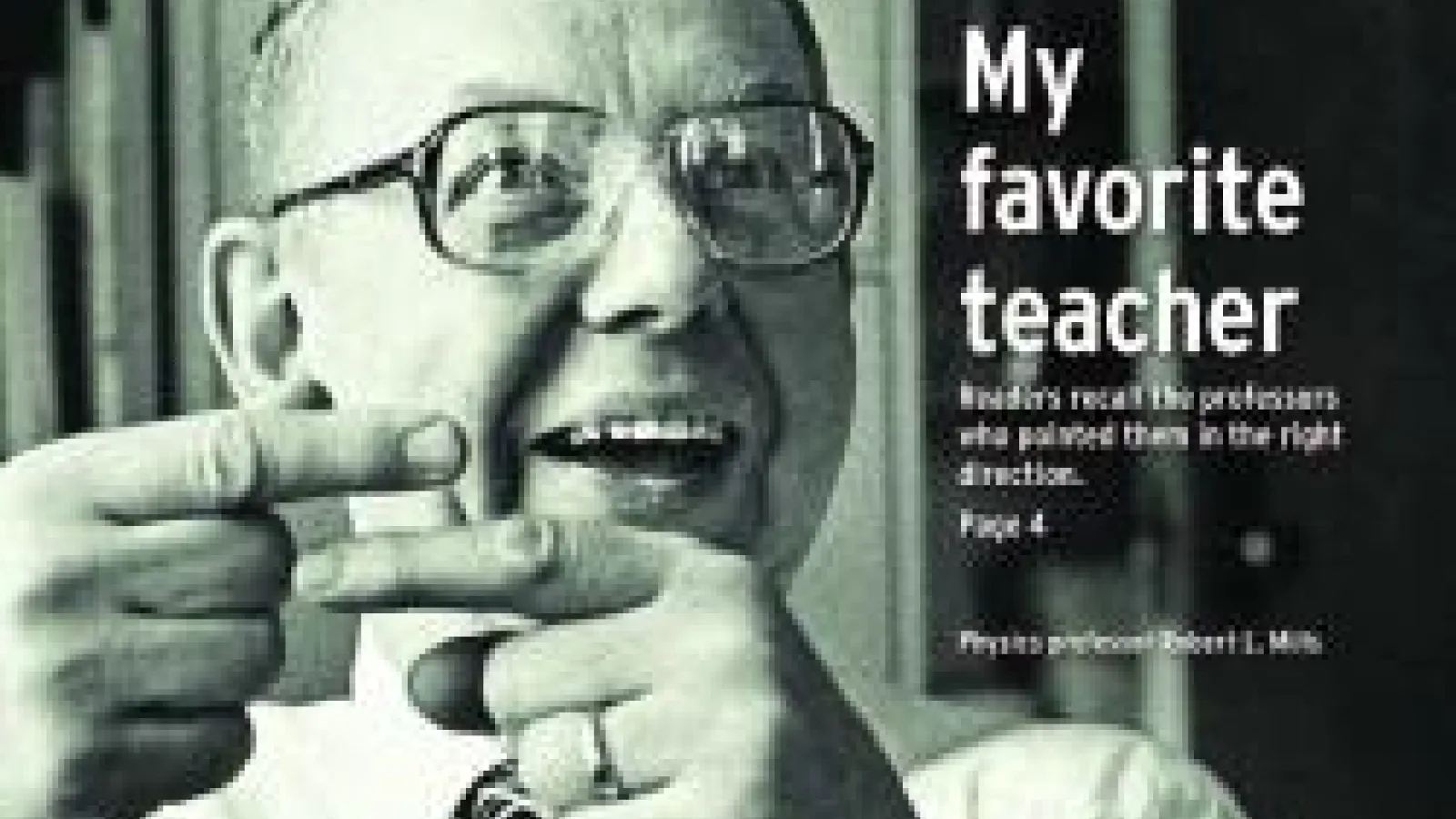 Robert Mills in black and white on physics alumni magazine cover
