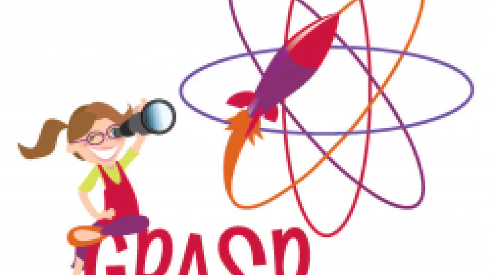 Grasp logo with cartoon girl looking through a telescope