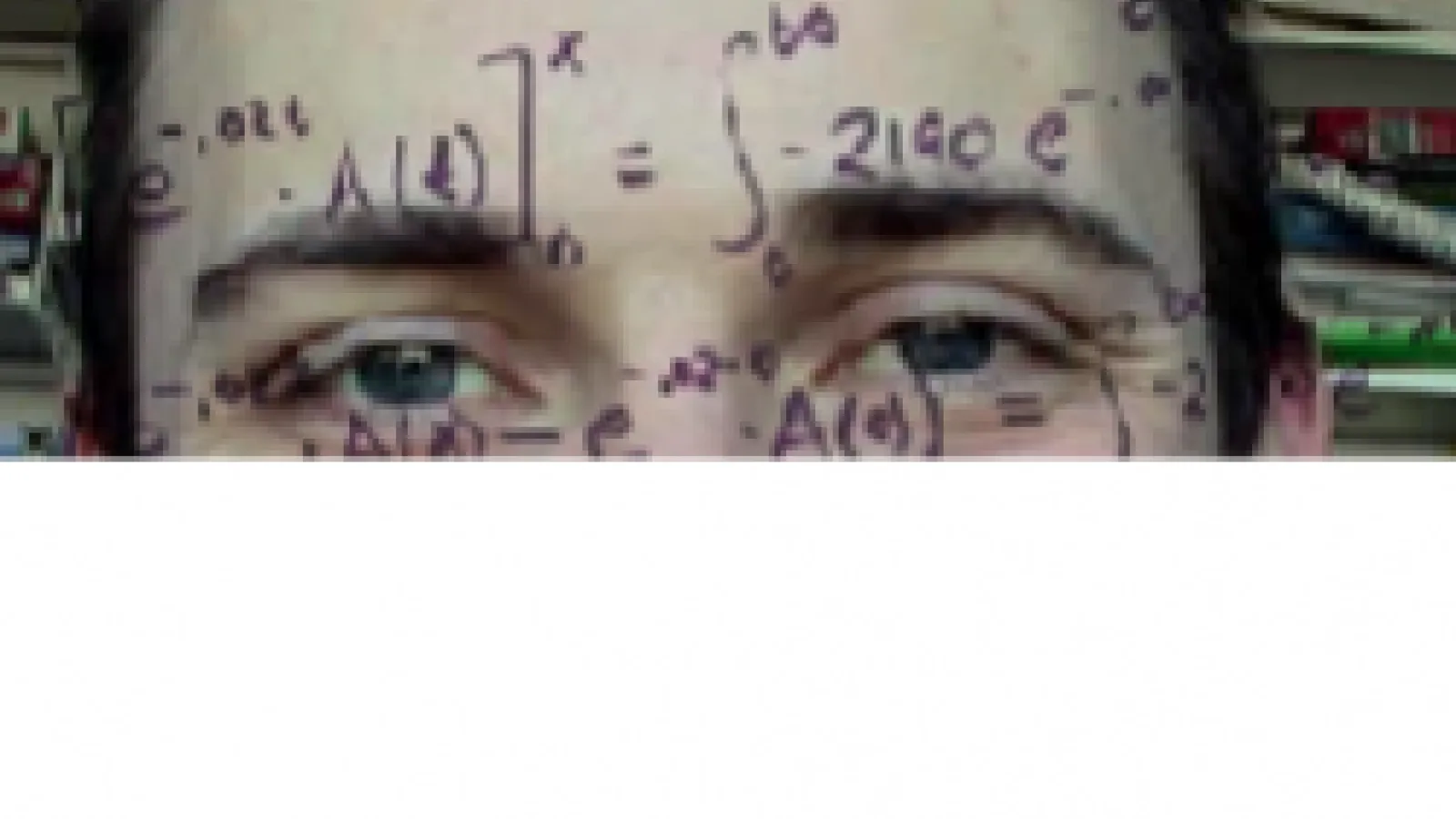Close up of someone's eyes with many equations overlaid