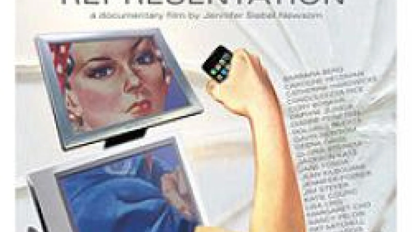 Graphic design of Rosie the Riveter coming out of a computer screen.
