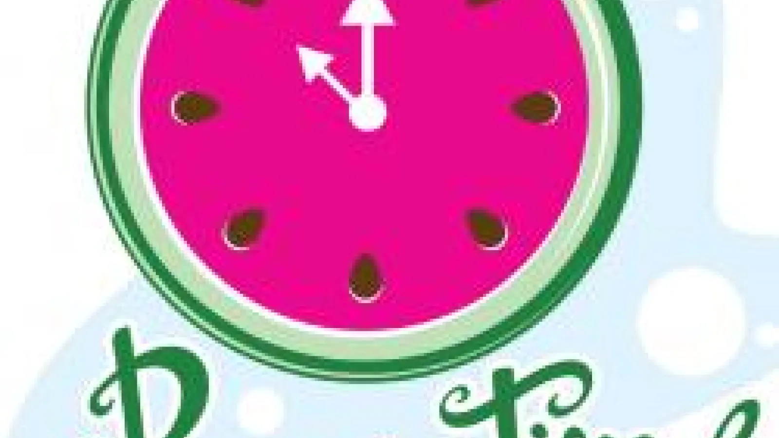 Clip art of clock that looks like a watermelon and the words "picnic time"