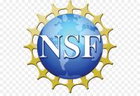 A logo for the National Science Foundation (NSF), featuring the letters "NSF" inside a blue globe with golden arches surrounding the sphere.