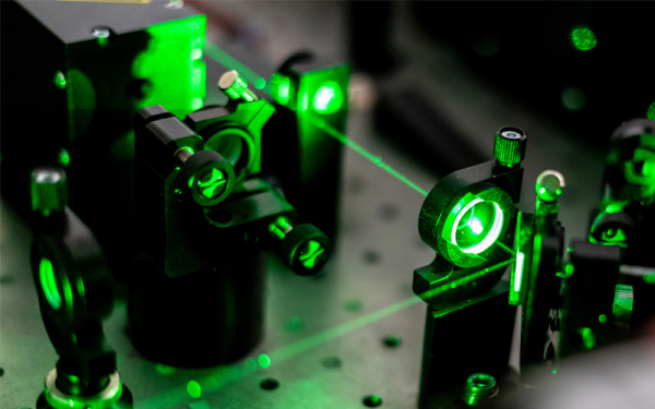 green laser directed in an angle