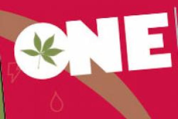 "ONE" in block letters with buckeye leaf clip art and red background