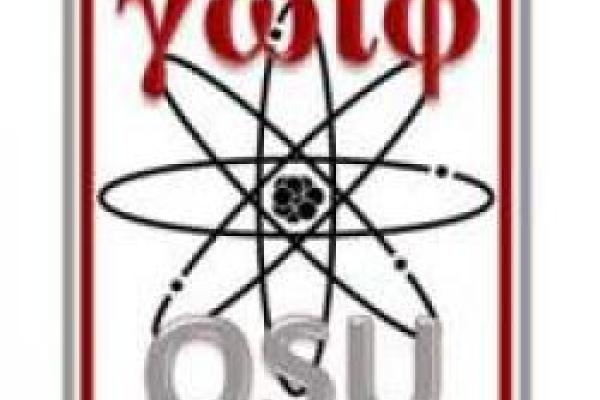 A logo for the Graduate Women in Physics at The Ohio State University with an atomic symbol in the center.