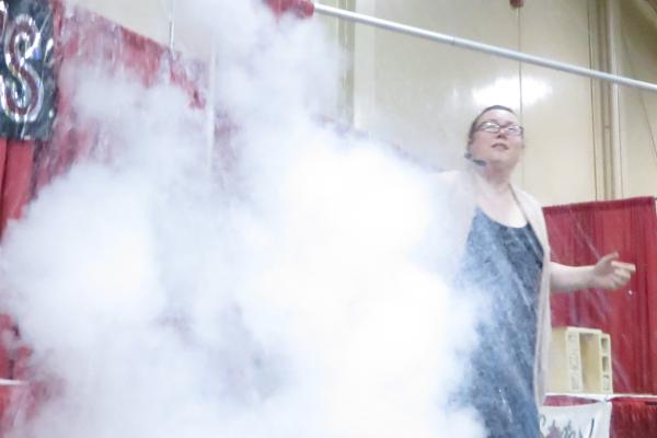 Demonstration with smoke rising up to ceiling
