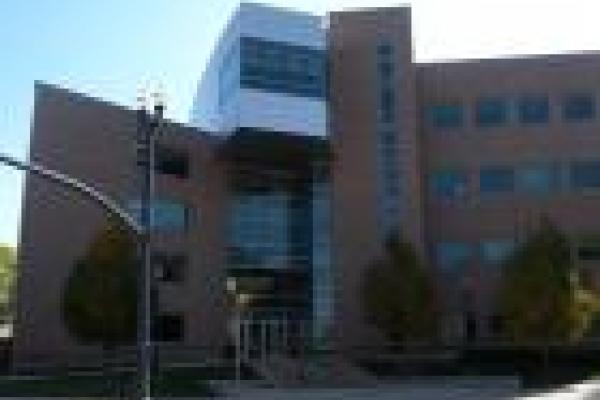 Blurry photo of the physics research building north entrance