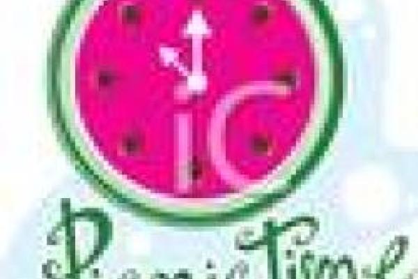 Clip art of clock that looks like a watermelon and the words "picnic time"