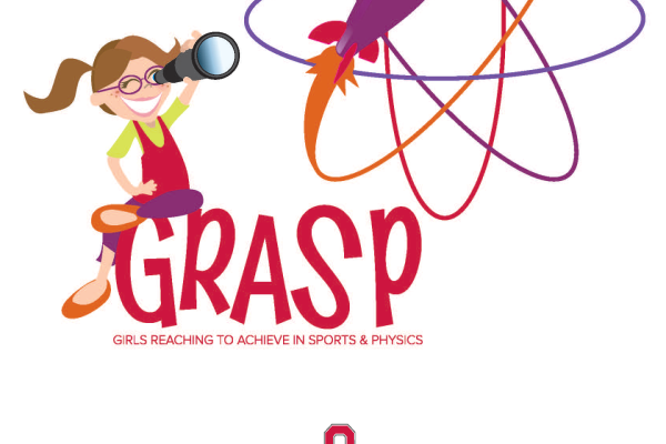 Grasp logo with cartoon girl looking through a telescope