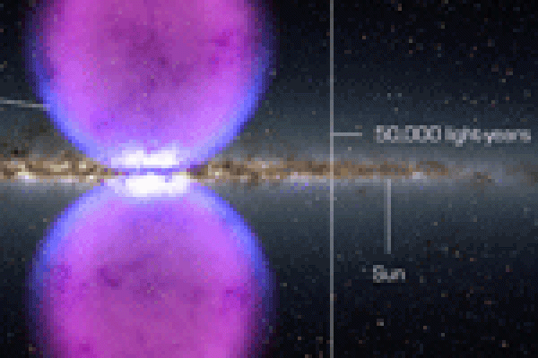 Graphic of two large purple circles in space