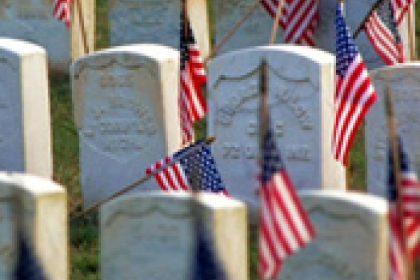 Veteran's graves with American flags