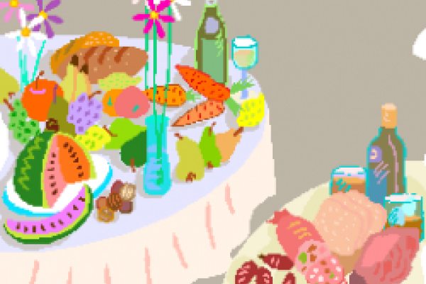 Clip art of picnic food on table