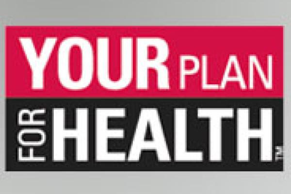 "Your Plan for Health" on red and black background