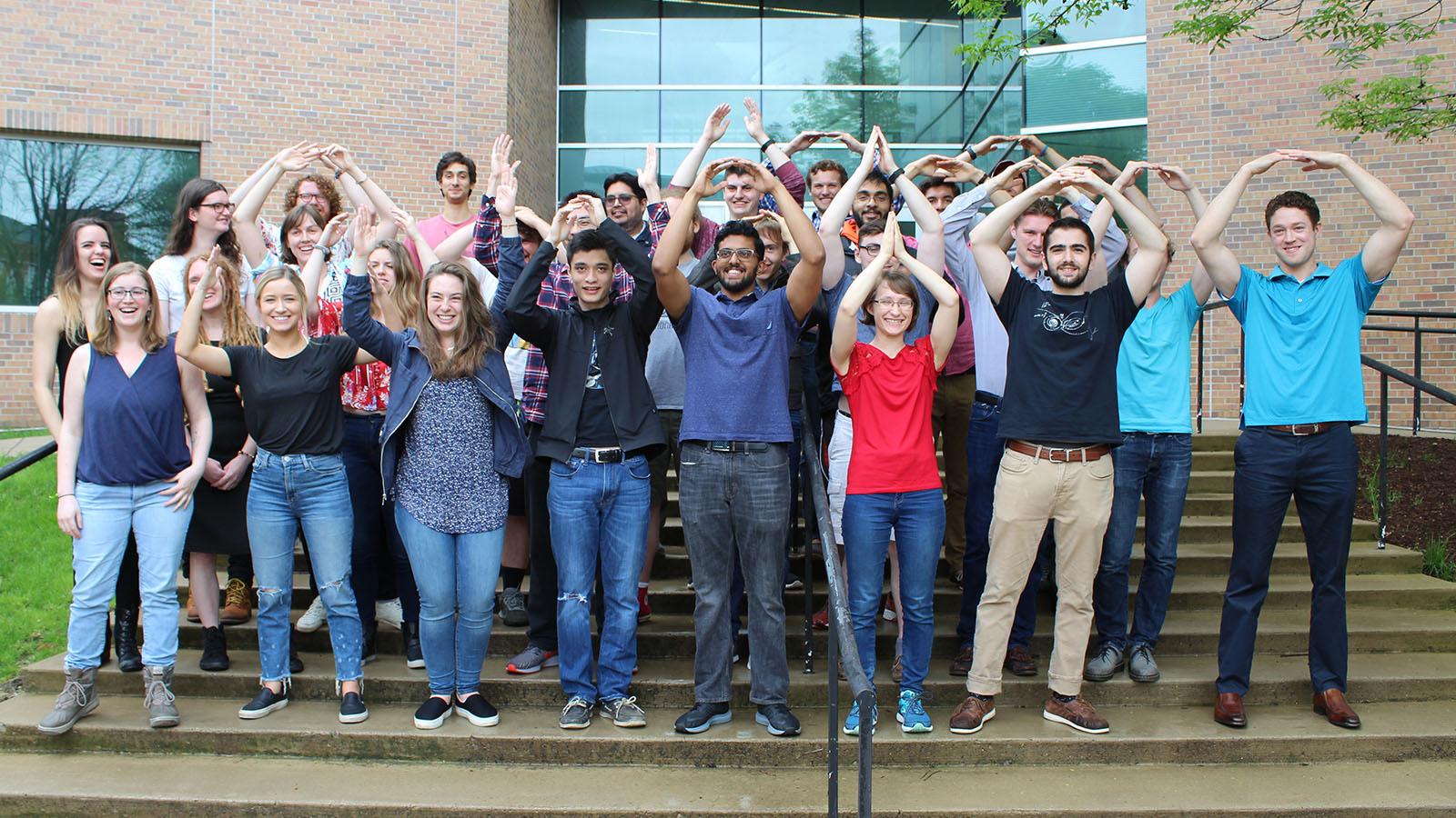 Group of students outside the Physics Research Building