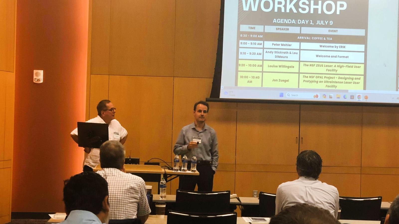 Lou DiMauro (left) and Andy Stickrath (right) speaking at the Extreme Light Workshop.